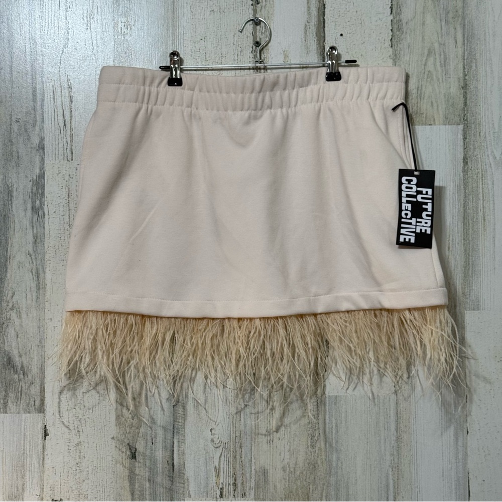 Feather Lined Cream Mini Skirt